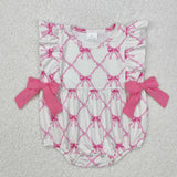 Pink Bows Pattern White Girls Summer Romper