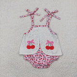 Cherry Green Stripe Pink Girls Summer Romper