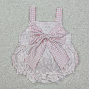 Pink Plaid Bow Polka Dots Girls Summer Romper