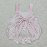 Pink Plaid Bow Polka Dots Girls Summer Romper