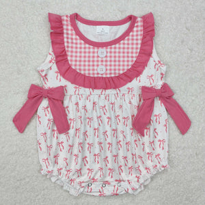 Bow Pattern Pink Plaid Girls Summer Romper