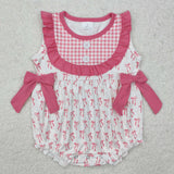 Bow Pattern Pink Plaid Girls Summer Romper