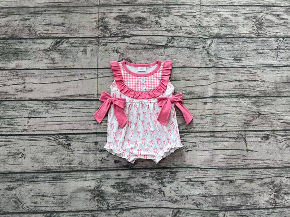 Pre-sale Bow Pattern Pink Plaid Girls Summer Romper