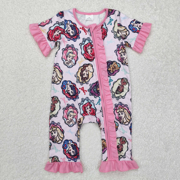 Princess Bow Pattern Pink Girls Summer Romper