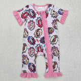 Princess Bow Pattern Pink Girls Summer Romper