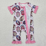 Princess Bow Pattern Pink Girls Summer Romper