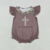 Words Camo Cross Brown Girls Easter Romper