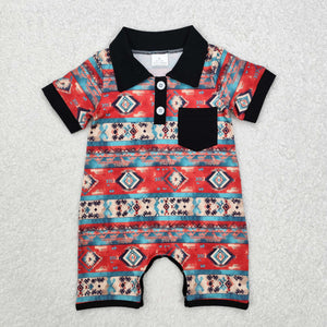 Black Pocket Aztec Red Boys Summer Romper