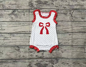 Pre-sale Baseball Bow Polka Dots Girls Summer Romper