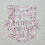 Floral Bow Pink Plaid Girls Summer Romper
