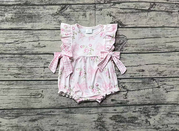 Pre-sale Floral Bow Pink Plaid Girls Summer Romper