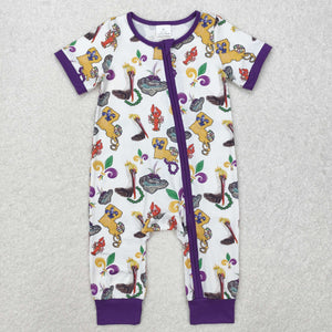 Animals Purple White Boys Mardi Gras Romper