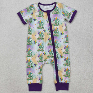 Crocodile Purple White Boys Mardi Gras Romper