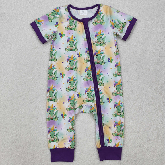 Crocodile Purple White Boys Mardi Gras Romper
