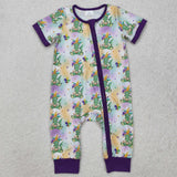 Crocodile Purple White Boys Mardi Gras Romper