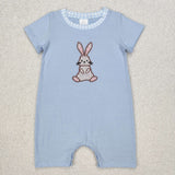 Stripe Bunny Blue Boys Easter Romper