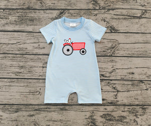 Pre-sale Chick Tractor Stripe Blue Boys Summer Romper