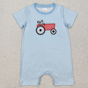 Chick Tractor Stripe Blue Boys Summer Romper
