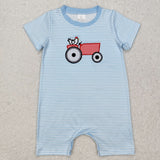Chick Tractor Stripe Blue Boys Summer Romper