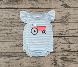 Pre-sale Chick Tractor Stripe Blue Girls Summer Romper