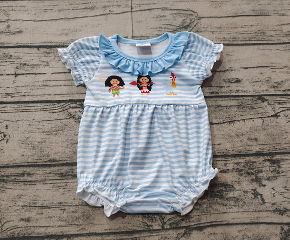 Pre-sale Cartoon Princess Blue Stripe Girls Summer Romper