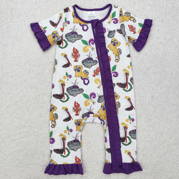 Animals Purple White Girls Mardi Gras Romper