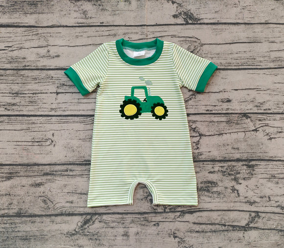 Pre-sale Tractor Stripe Green Boys Summer Romper