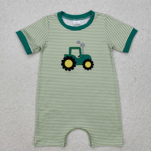 Tractor Stripe Green Boys Summer Romper