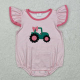 Tractor Stripe Pink Girls Summer Romper