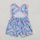 Pink Blue Floral Girls Jumpsuit