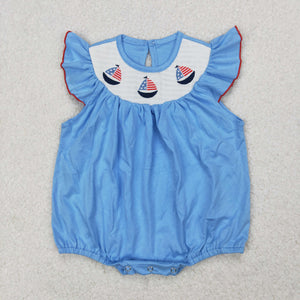 Boat Smocked Blue Girls 4th of July Romper
