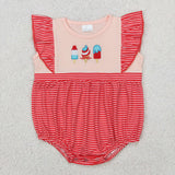 Popsicle Red Stripe Pink Girls 4th of July Romper