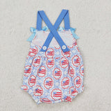 Blue Bow Pattern Flag White Girls 4th of July Romper