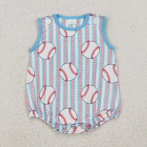 Baseball Stripe Blue Boys Summer Romper