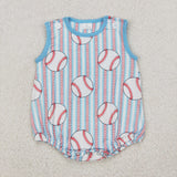 Baseball Stripe Blue Boys Summer Romper