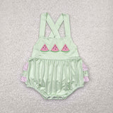 Watermelon Pink Plaid Ruffles Green Girls Summer Romper