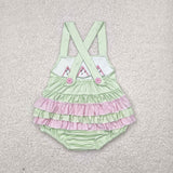 Watermelon Pink Plaid Ruffles Green Girls Summer Romper