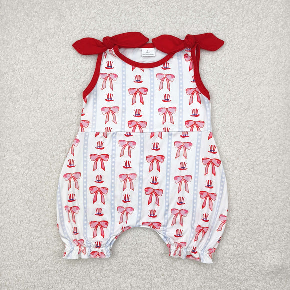 Red Bow Pattern Girls 4th of July Romper