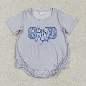 God is good Bow Pattern Gray Girls Summer Romper