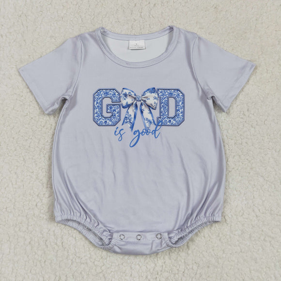 God is good Bow Pattern Gray Girls Summer Romper