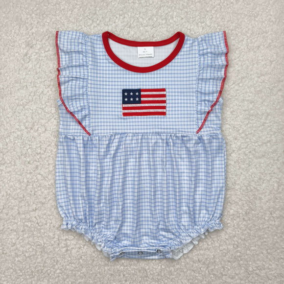 Flag Blue Plaid Red Girls 4th of July Romper