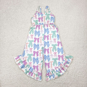 Colorful Bow Pattern White Girls Jumpsuit