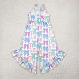 Colorful Bow Pattern White Girls Jumpsuit