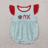 Baseball Green Stripe Red Ruffles Girls Summer Romper