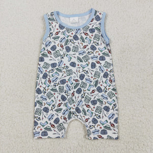 Fishing Blue White Boys Summer Romper
