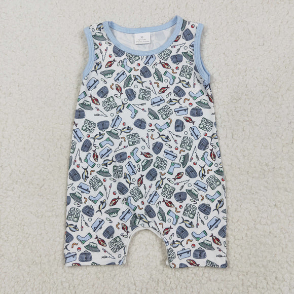 Fishing Blue White Boys Summer Romper