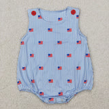 Flag Blue Stripe Boys 4th of July Romper