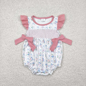 Floral Bow Pattern Plaid Girls Summer Romper