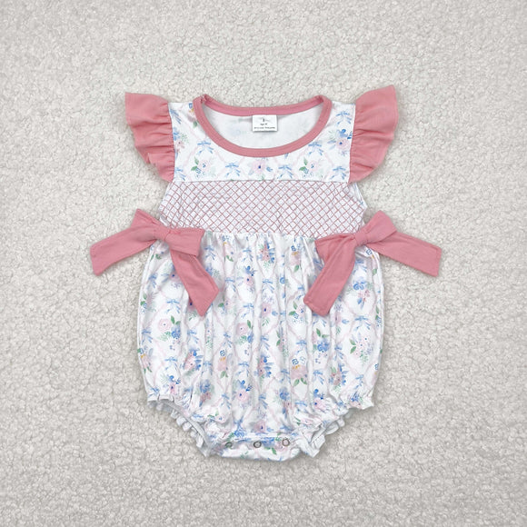Floral Bow Pattern Plaid Girls Summer Romper