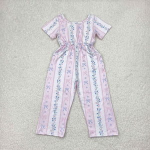 Floral Bow Pattern Pink Girls Jumpsuit